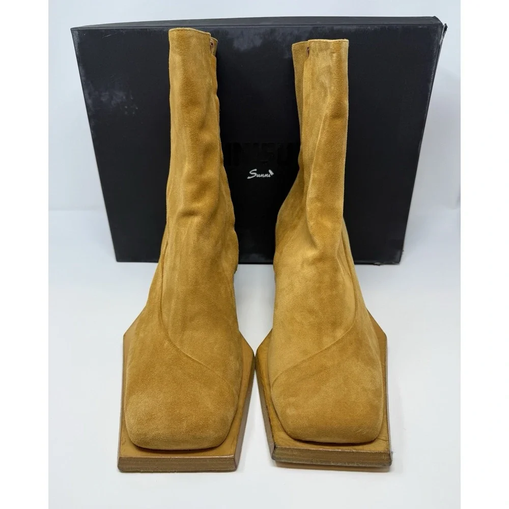 Sunni Sunni Stacked Heel Camel Suede Boots Size 13 US 46 EU